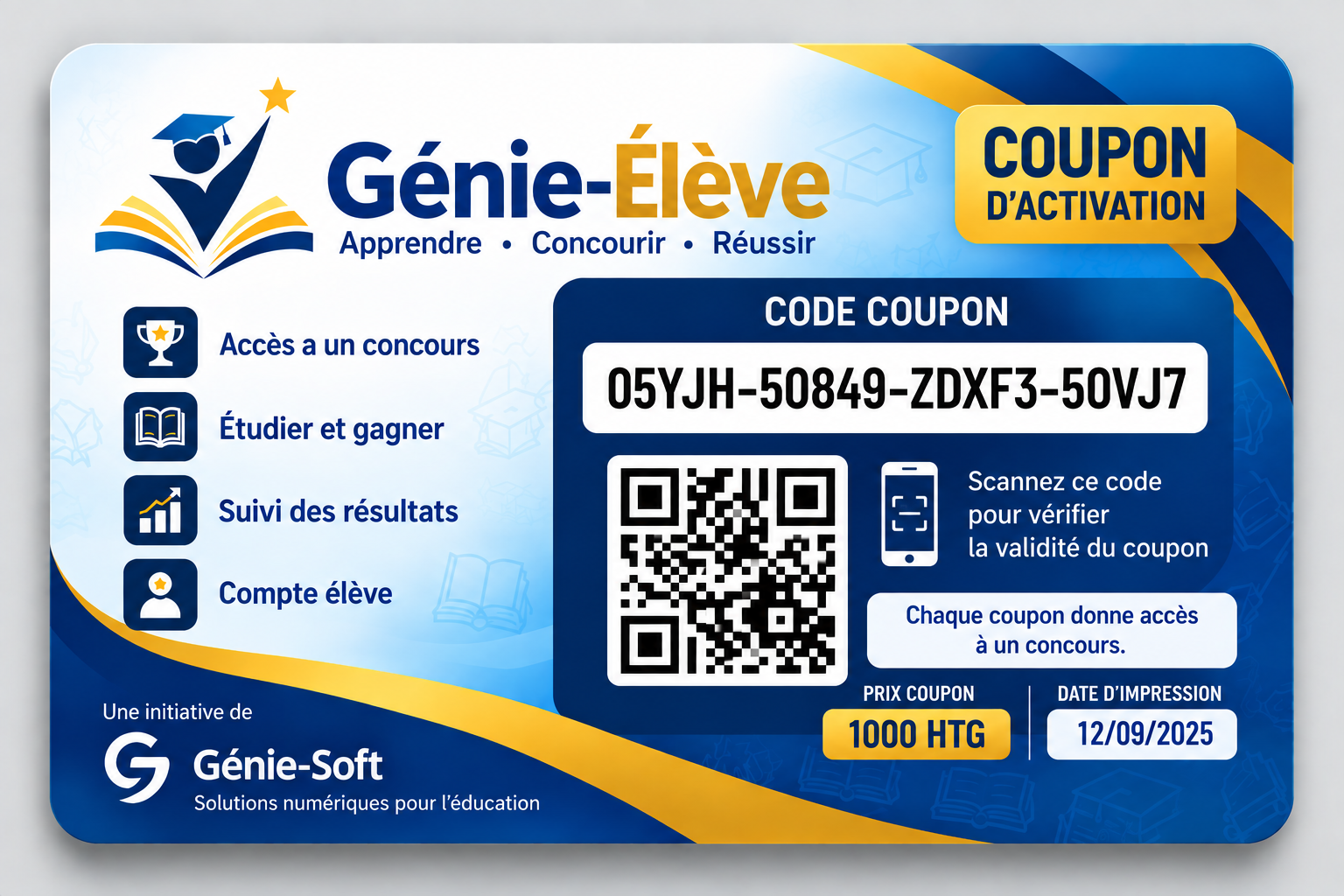 Coupon officiel Génie-Élève